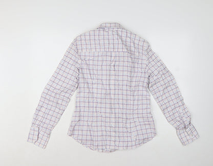 ZARA Basic Women's White Check Long Sleeve Button-Up Shirt Size M