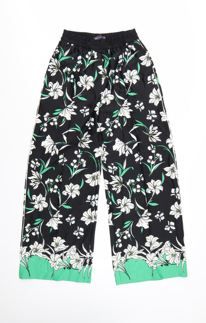 Marks and Spencer Womens Multicoloured Floral Wide-Leg Trousers Size 6