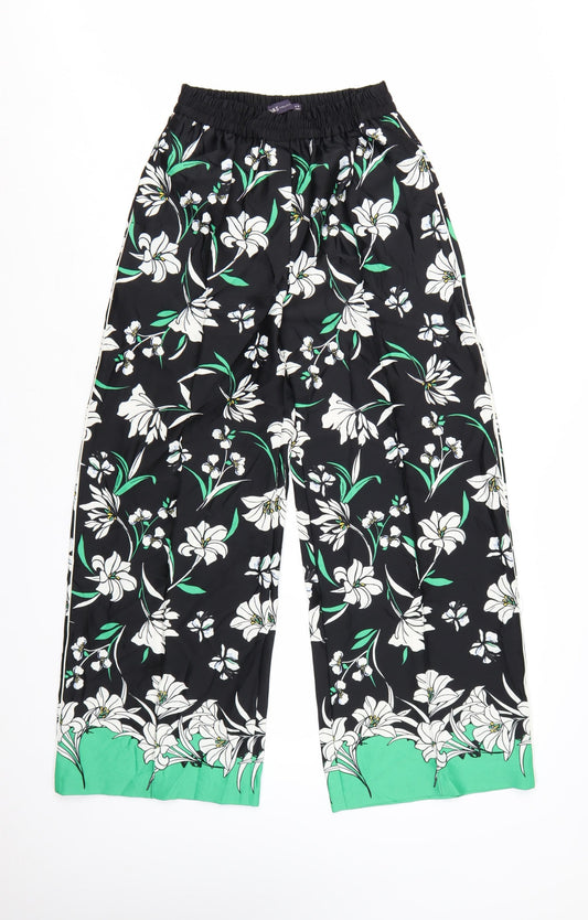 Marks and Spencer Womens Multicoloured Floral Wide-Leg Trousers Size 6