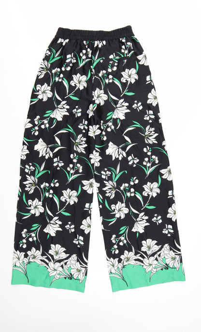 Marks and Spencer Womens Multicoloured Floral Wide-Leg Trousers Size 6