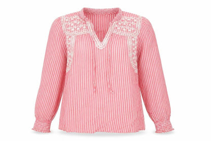 Fat Face Women’s Pink Striped Embroidered Cotton V-Neck Boho Blouse UK 6