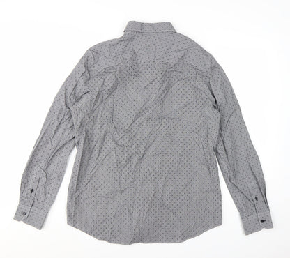 Jeff Banks Men’s Grey Geometric Long Sleeve Cotton Button-Up Shirt L