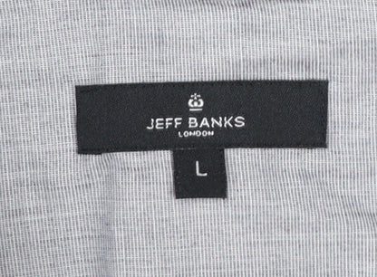 Jeff Banks Men’s Grey Geometric Long Sleeve Cotton Button-Up Shirt L