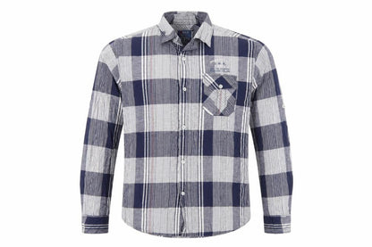 9 Way Men's Blue Check Button-Up Long Sleeve Cotton Shirt 2XL