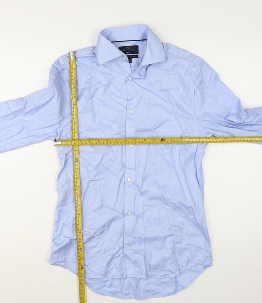 Marks and Spencer Men Blue Slim Fit Cotton Long Sleeve Dress Shirt 15in