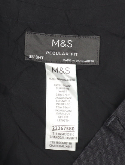 Marks and Spencer Men's Grey Regular Fit Dress Trousers 38W 29L