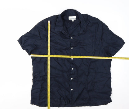 Marks and Spencer Men's Blue Linen Short Sleeve Button-Up Shirt 2XL Regular Fit