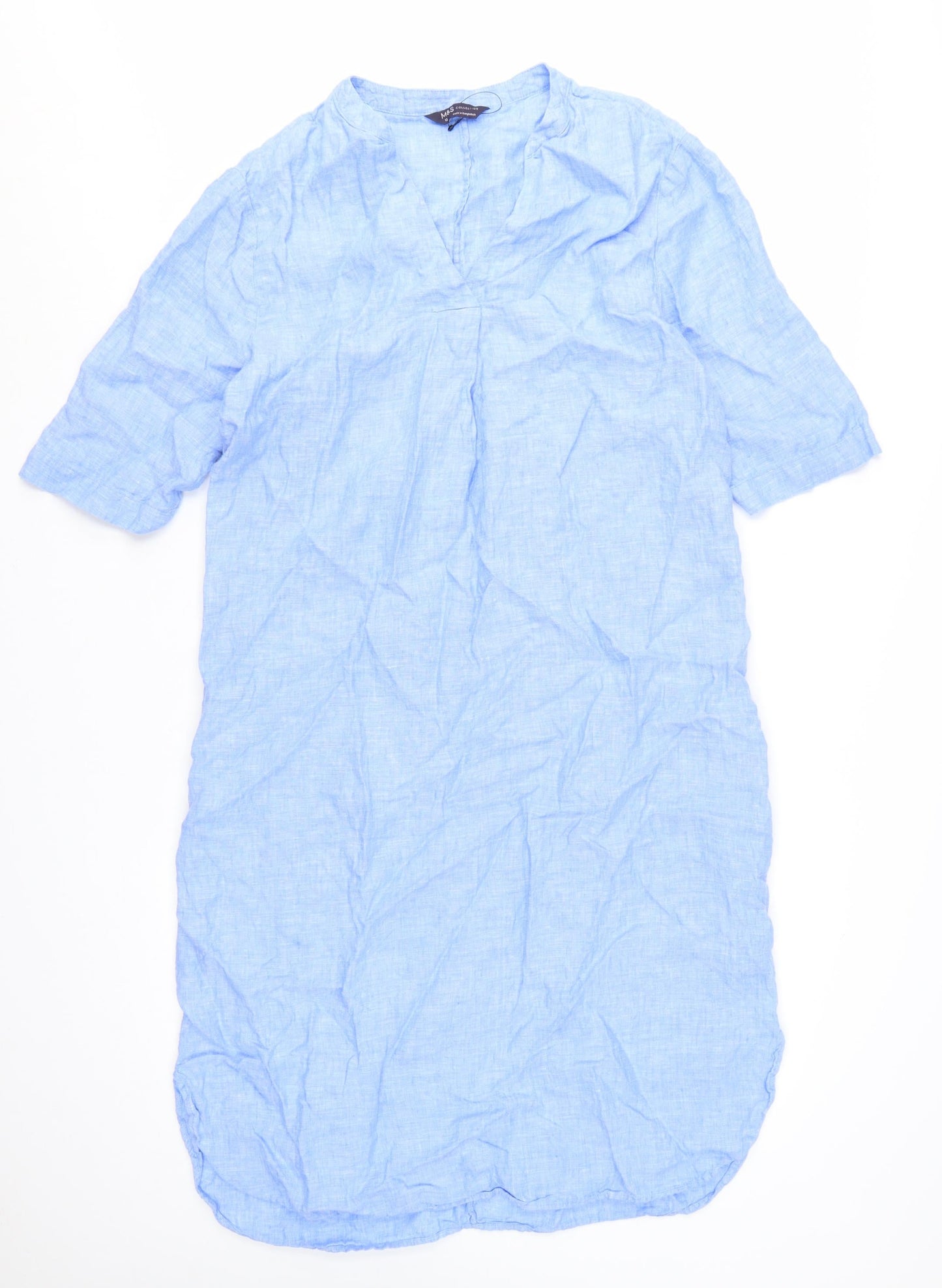 Marks and Spencer Women Blue Linen Shift Dress Size 12
