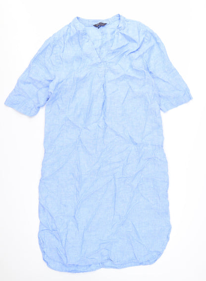 Marks and Spencer Women Blue Linen Shift Dress Size 12