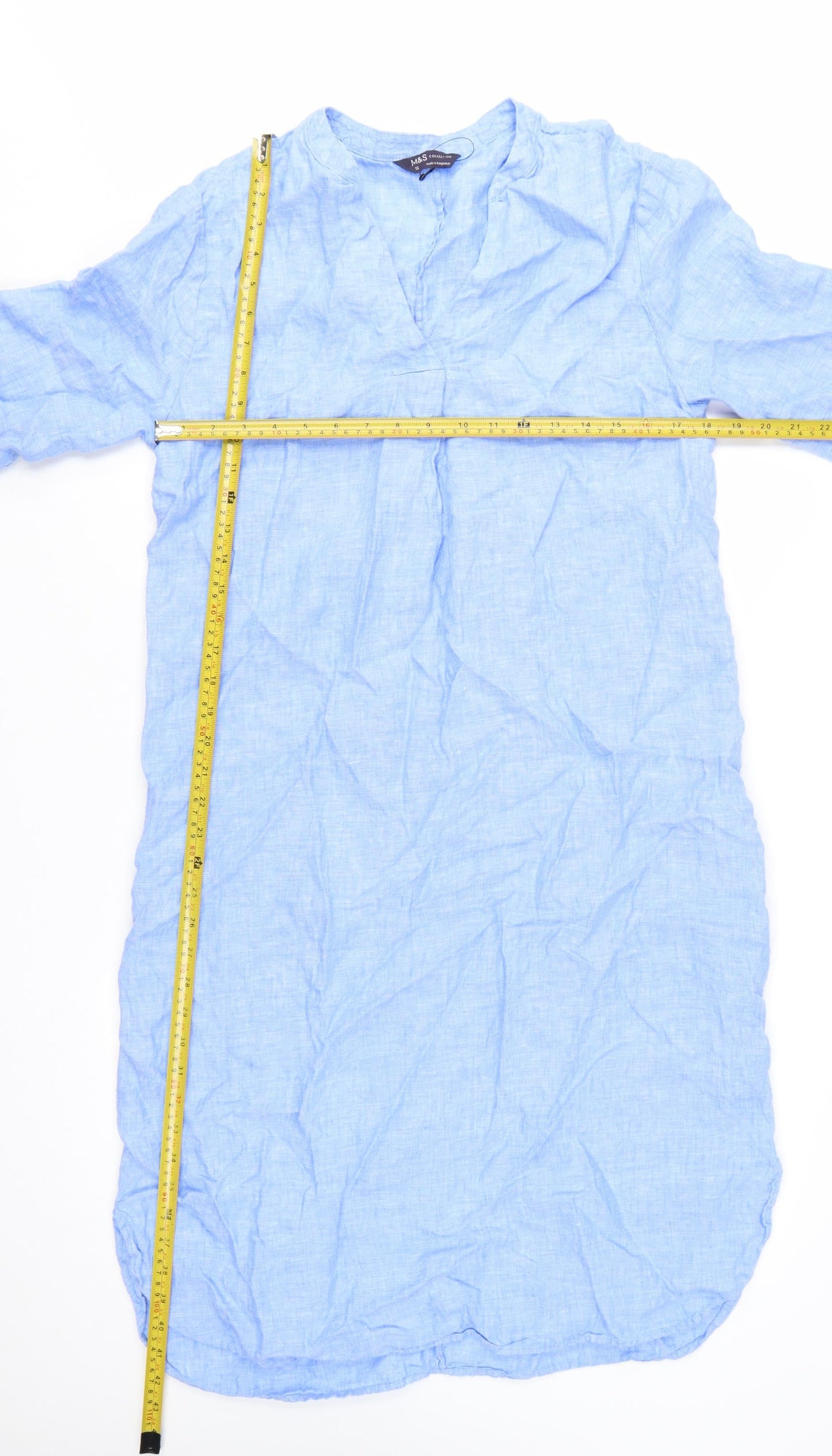 Marks and Spencer Women Blue Linen Shift Dress Size 12