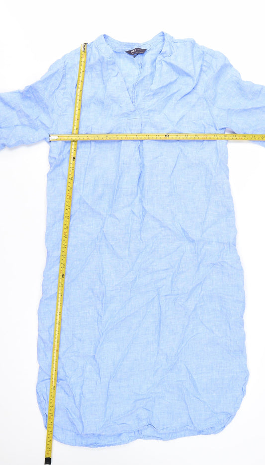 Marks and Spencer Women Blue Linen Shift Dress Size 12