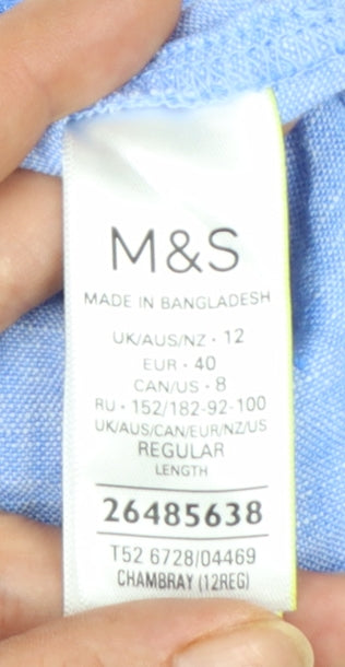 Marks and Spencer Women Blue Linen Shift Dress Size 12