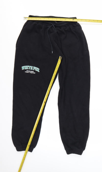 White Fox Women's Black Small Jogger Sweatpants with Logo Print