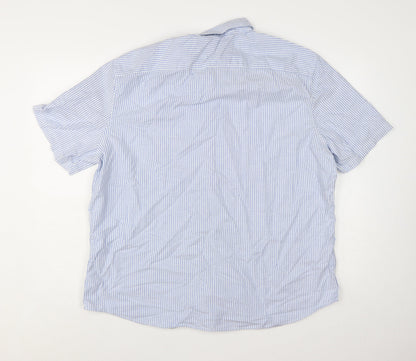 Marks and Spencer Men's Blue Striped 2XL Regular Fit Short Sleeve Cotton Button-Up Shirt