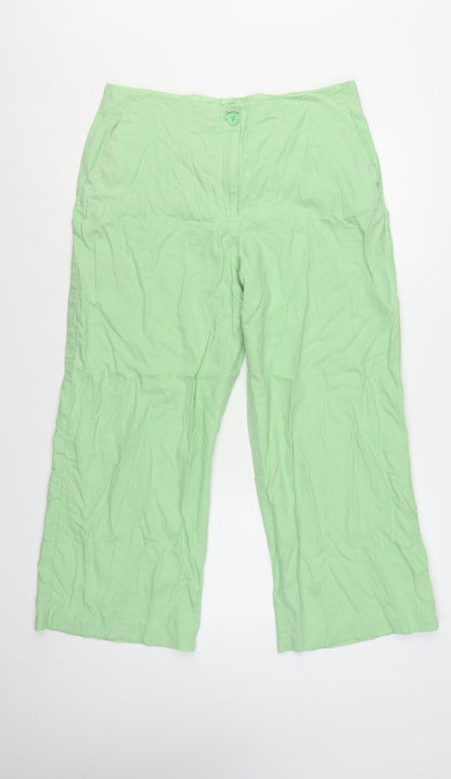 Marks and Spencer Women’s Green Linen Blend Cropped Wide-Leg Trousers Size 16