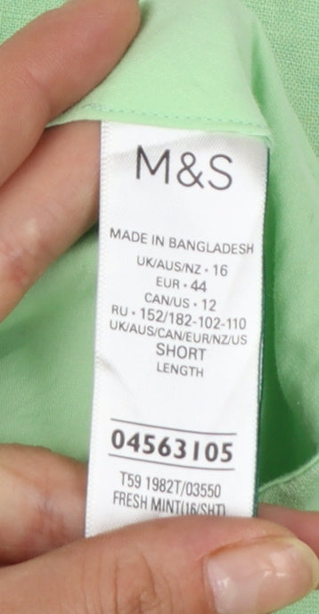 Marks and Spencer Women’s Green Linen Blend Cropped Wide-Leg Trousers Size 16