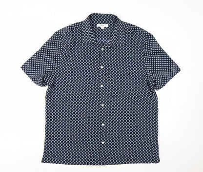 Marks and Spencer Mens Blue Geometric Short Sleeve Button-Up Shirt XL