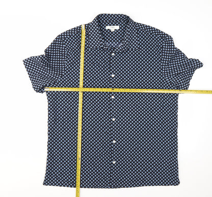Marks and Spencer Mens Blue Geometric Short Sleeve Button-Up Shirt XL