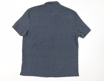 Marks and Spencer Mens Blue Geometric Short Sleeve Button-Up Shirt XL