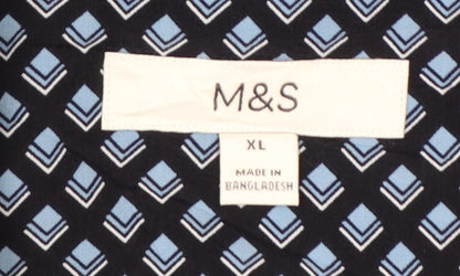 Marks and Spencer Mens Blue Geometric Short Sleeve Button-Up Shirt XL
