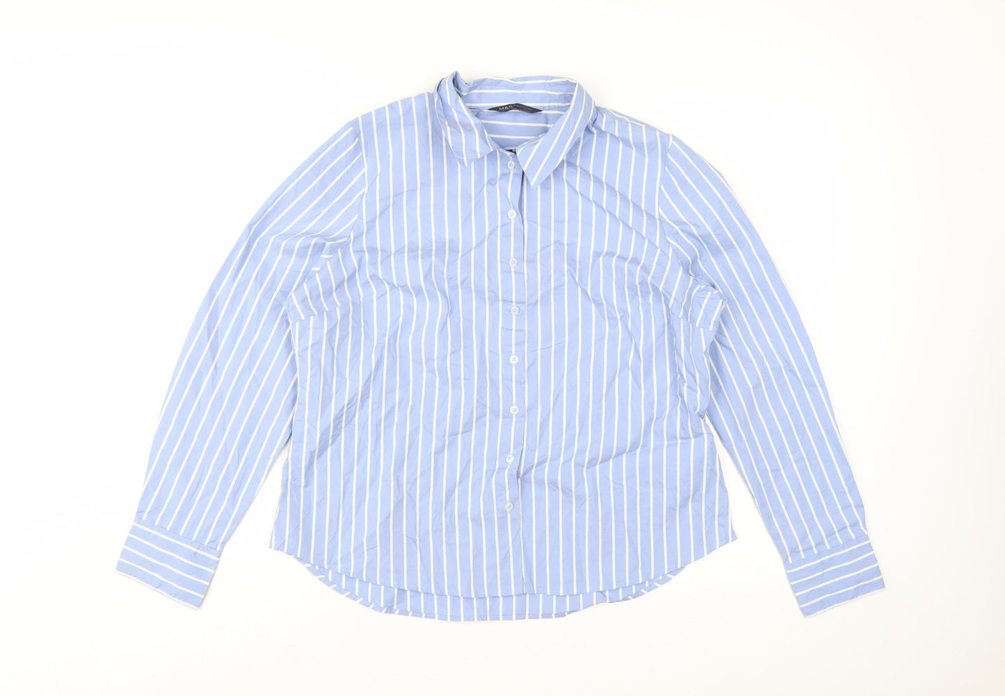Marks and Spencer Women’s Blue Striped Long Sleeve Button-Up Shirt Size 14