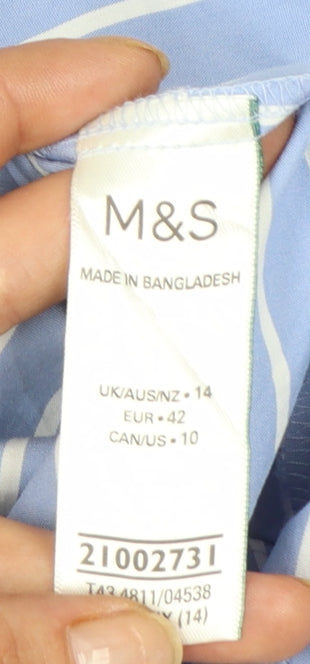 Marks and Spencer Women’s Blue Striped Long Sleeve Button-Up Shirt Size 14