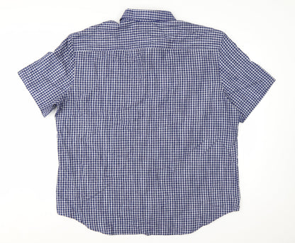 Marks and Spencer Men's Blue Checked Short Sleeve Button-Up Shirt XL