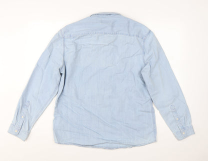 Marks and Spencer Men's Blue Pure Cotton Long Sleeve Casual Shirt L
