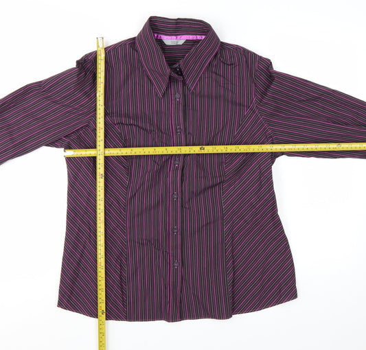 Marks and Spencer Women’s Purple Striped Long Sleeve Button-Up Shirt UK 18