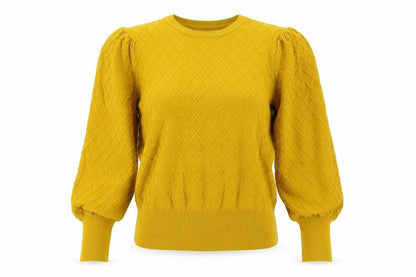 Marks & Spencer Women’s Yellow Crew Neck Puff Sleeve Jumper Size 14
