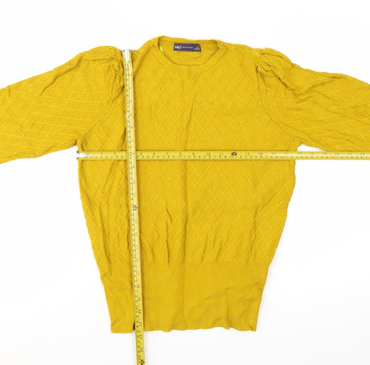 Marks and Spencer Women’s Yellow Crew Neck Puff Sleeve Jumper Size 14
