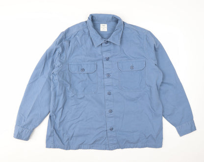 Marks and Spencer Men's Blue 2XL Cotton Long Sleeve Overshirt