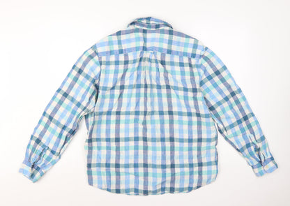 Marks and Spencer Men's Blue Check Linen Long Sleeve Casual Shirt L