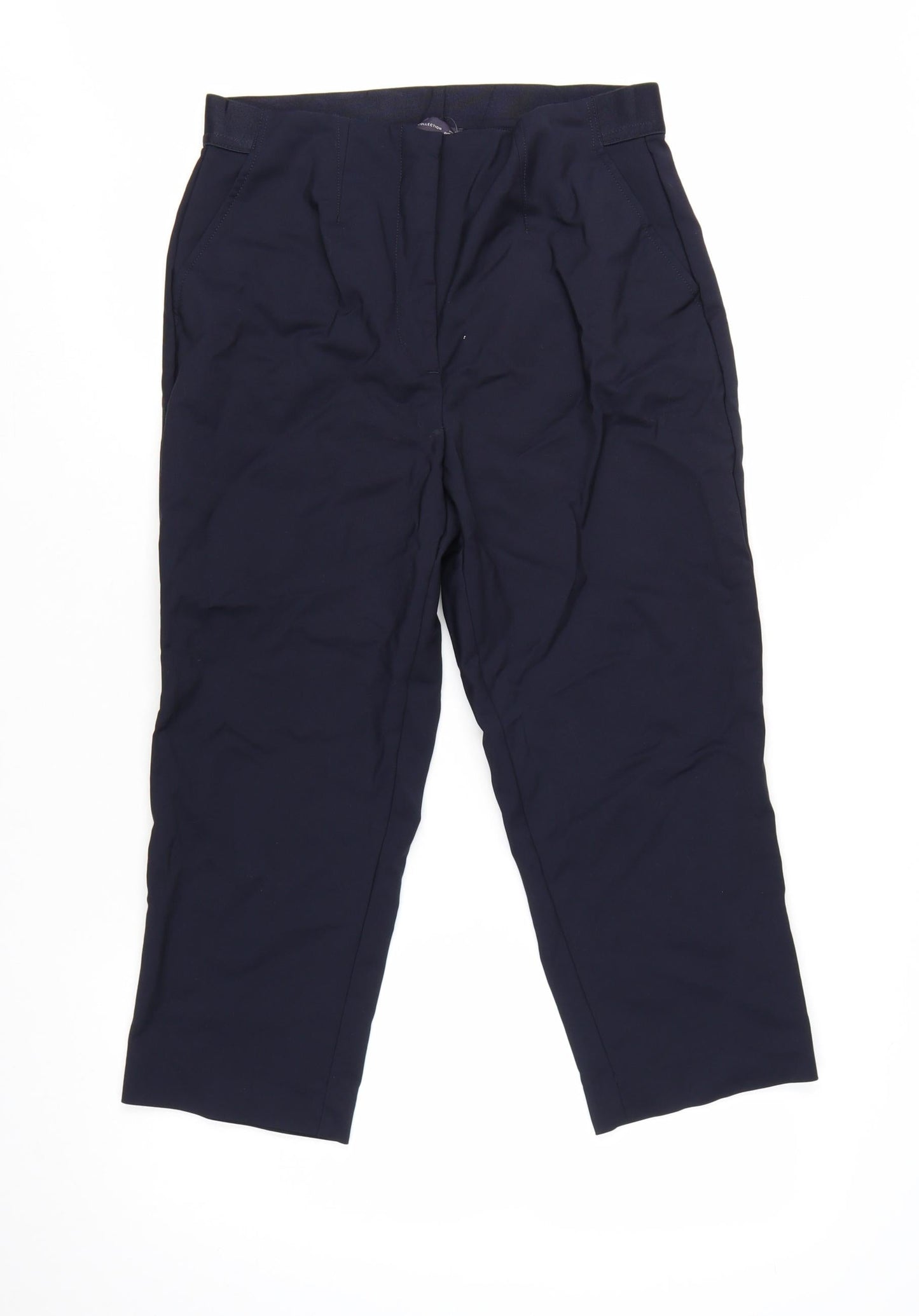 Marks and Spencer Women Navy Regular Trousers Size 12 Cotton Blend