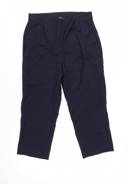 Marks and Spencer Women Navy Regular Trousers Size 12 Cotton Blend