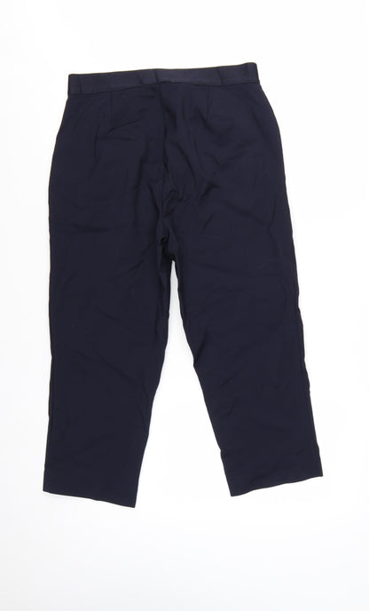 Marks and Spencer Women Navy Regular Trousers Size 12 Cotton Blend