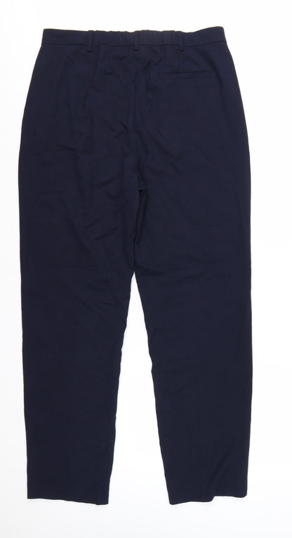 Marks and Spencer Women's Blue Regular Straight Leg Trousers Size 14