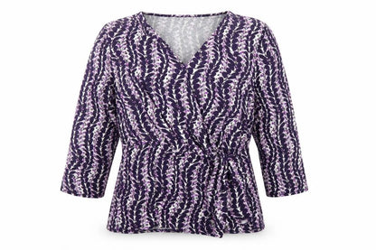CC Women Purple Floral Wrap Blouse XL 3/4 Sleeve V-Neck