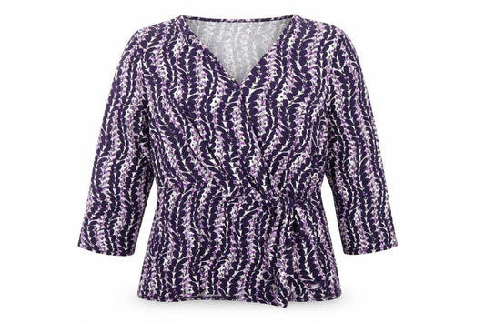 CC Women Purple Floral Wrap Blouse XL 3/4 Sleeve V-Neck