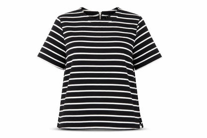 Mango Women Black White Striped Short Sleeve Basic Top Size 14