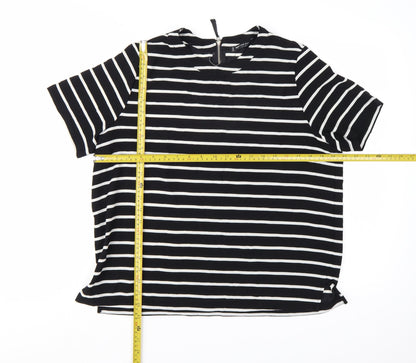 Mango Women Black White Striped Short Sleeve Basic Top Size 14
