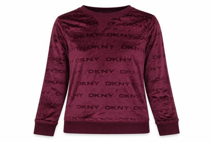 DKNY Womens Burgundy Velour Logo Pullover Sweatshirt Size M
