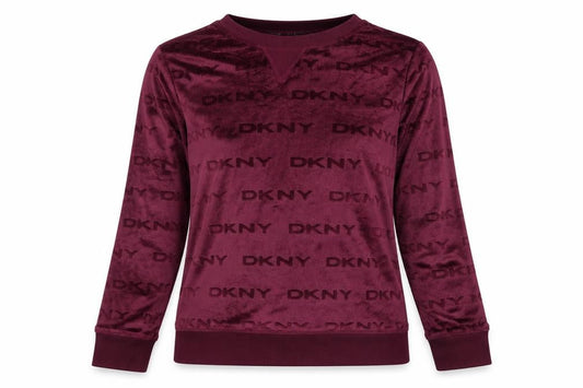 DKNY Womens Burgundy Velour Logo Pullover Sweatshirt Size M
