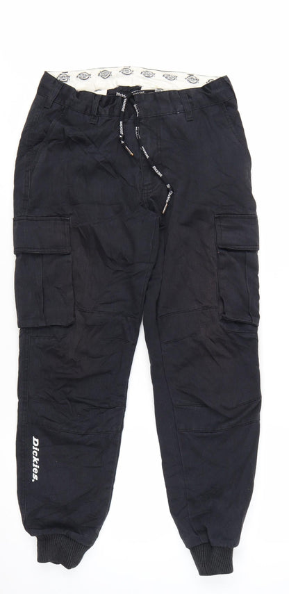 Dickies Men's Black Cargo Trousers Size 28 Regular Fit Workwear Pants