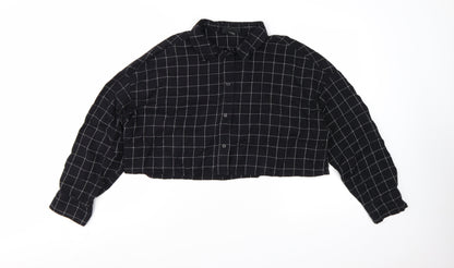 Monki Women's Black Check Cropped Cotton Button-Up Shirt L