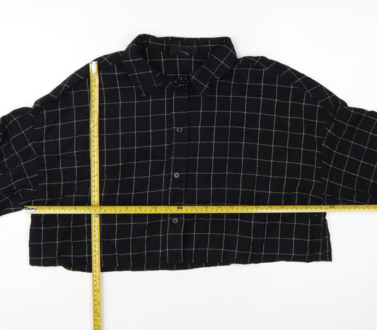 Monki Women's Black Check Cropped Cotton Button-Up Shirt L