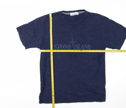 Stone Island Men's Blue Cotton Logo T-Shirt Size L Classic Designer