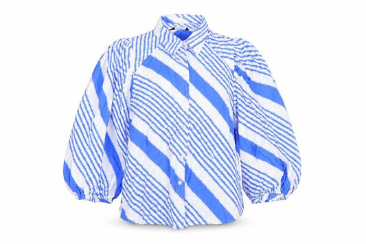 Marks & Spencer Women's Blue Striped Balloon Sleeve Button-Up Tunic Size 12