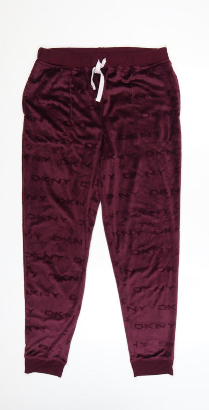 DKNY Womens Purple Velour Jogger Trousers Size M Elastic Waist