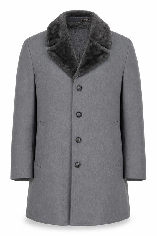 London Fog Men's Grey Wool Blend Shawl Collar Overcoat Size 42 Regular